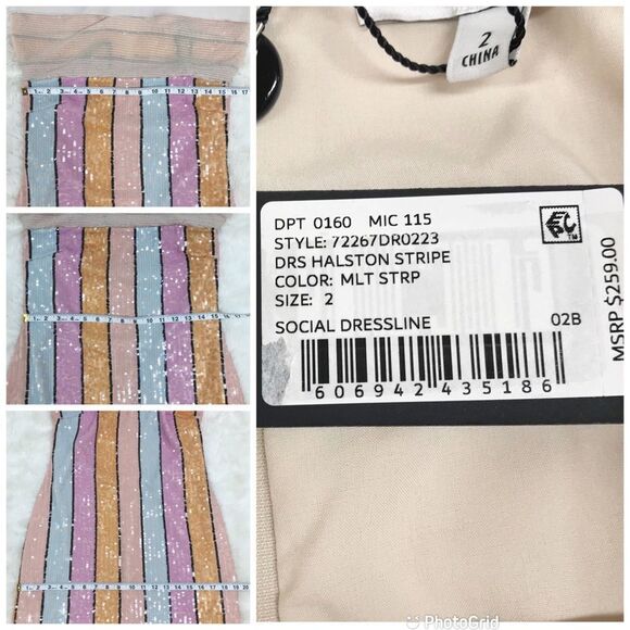 GIANNI BINI Halston Multi Color Stripe Sequin Dress Cocktail Midi Size 0 2 New - Picture 10 of 13